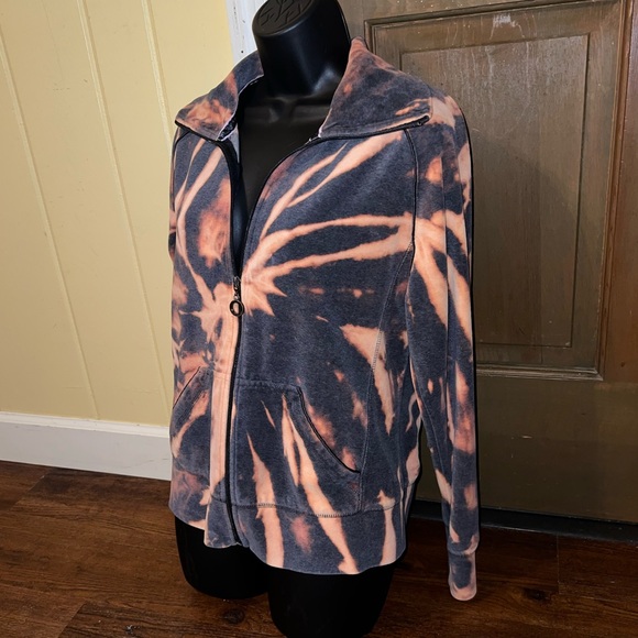 Everlast Gray Velour Y2K Long Sleeve Orange & Cream Full Zip Up Jacket Size M - Picture 6 of 11